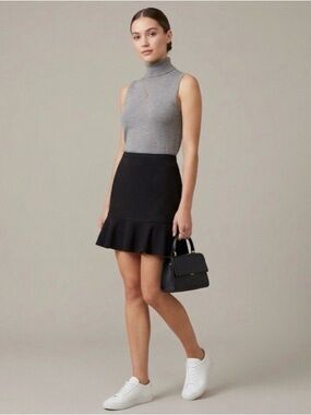 Ann Taylor Factory Classic Black Ruffle Hem Mini Skirt